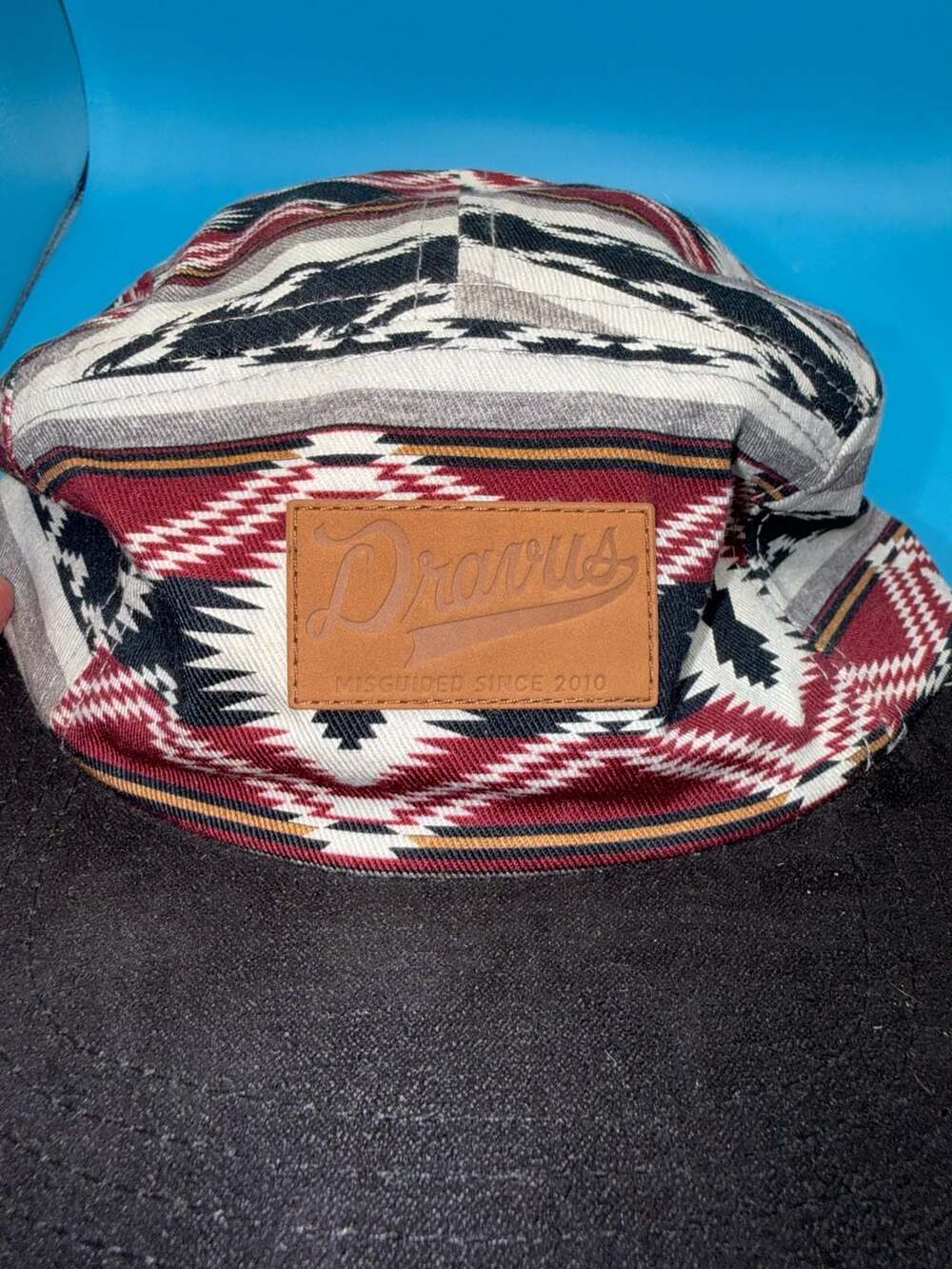 Dravus 5-Panel Hat Aztec Blanket Pattern Script Logo Strapback - Picture 5 of 9